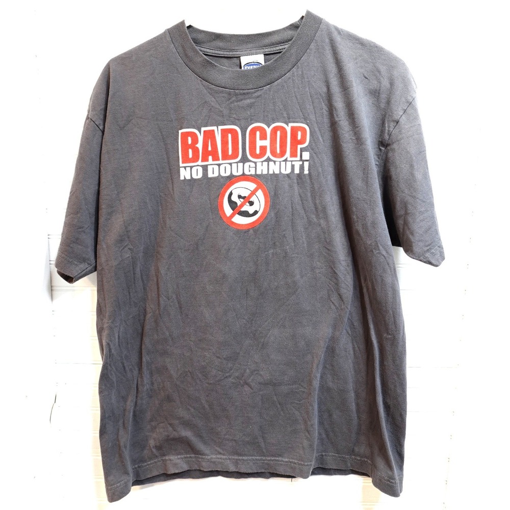 Vintage Cygnus T-Shirt Large Bad Cop No Doughnut Gray tee Popular Funny Phrase
